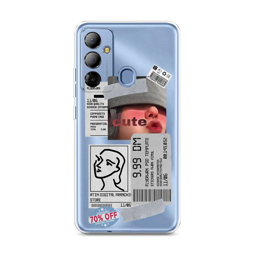 

Чехол на Tecno Pop 6 Go "Cute girl collage", Розовый;серый;голубой, 302950-6