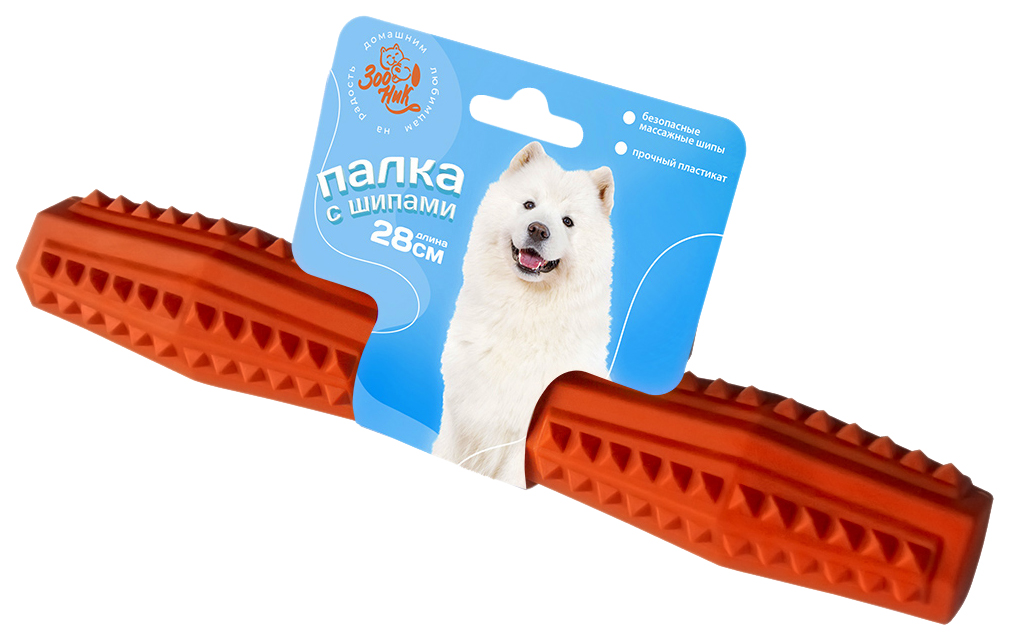 фото Игрушка для собак зооник палка литая с шипами, красная, 28 см