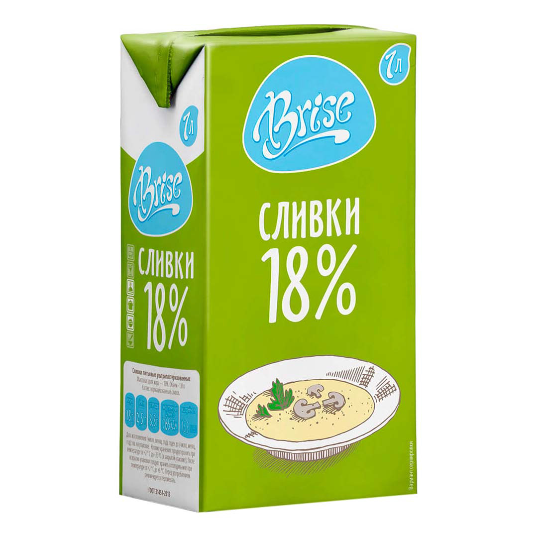 

Сливки питьевые Brise ультрапастеризованные 18% БЗМЖ 1 л