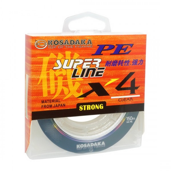 Шнур Kosadaka SUPER LINE PE X4 150м, clear, 0,12мм, 4,7кг