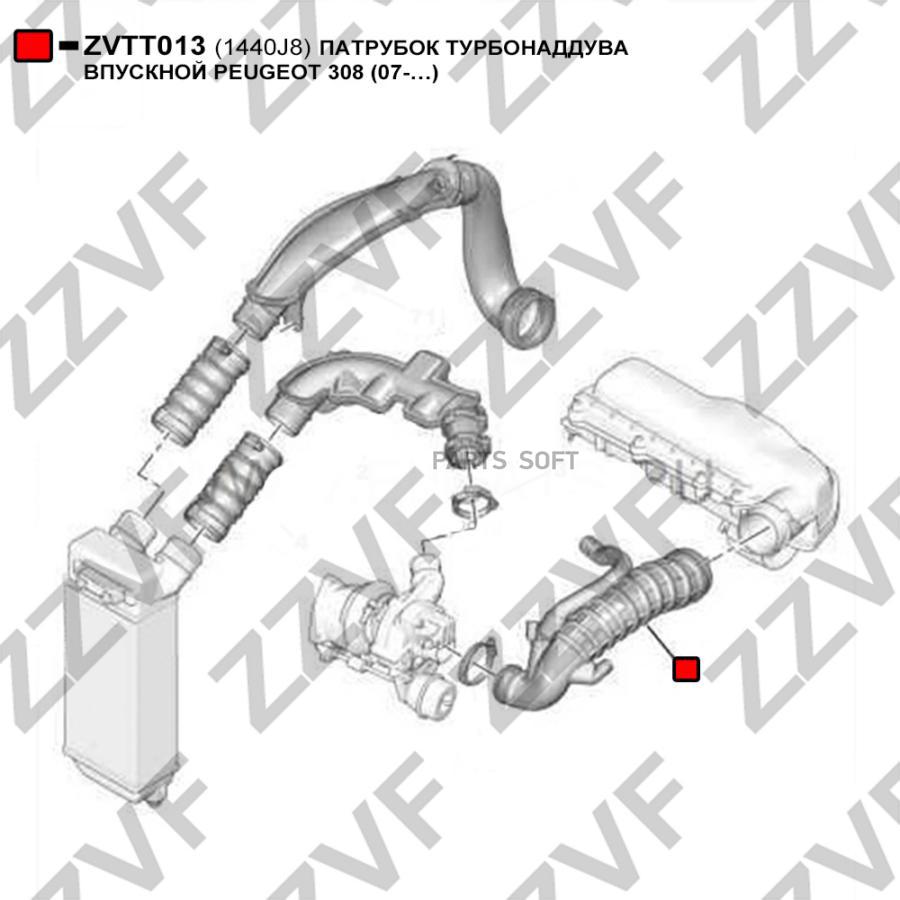 ZZVF ПАТРУБОК ТУРБОНАДДУВА ВПУСКНОЙ PEUGEOT 308 07- 1шт