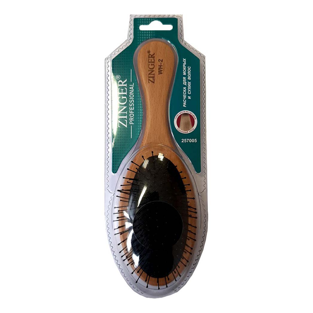 фото Расческа для волос zinger деревянная массажная с нейлоновыми зубьями