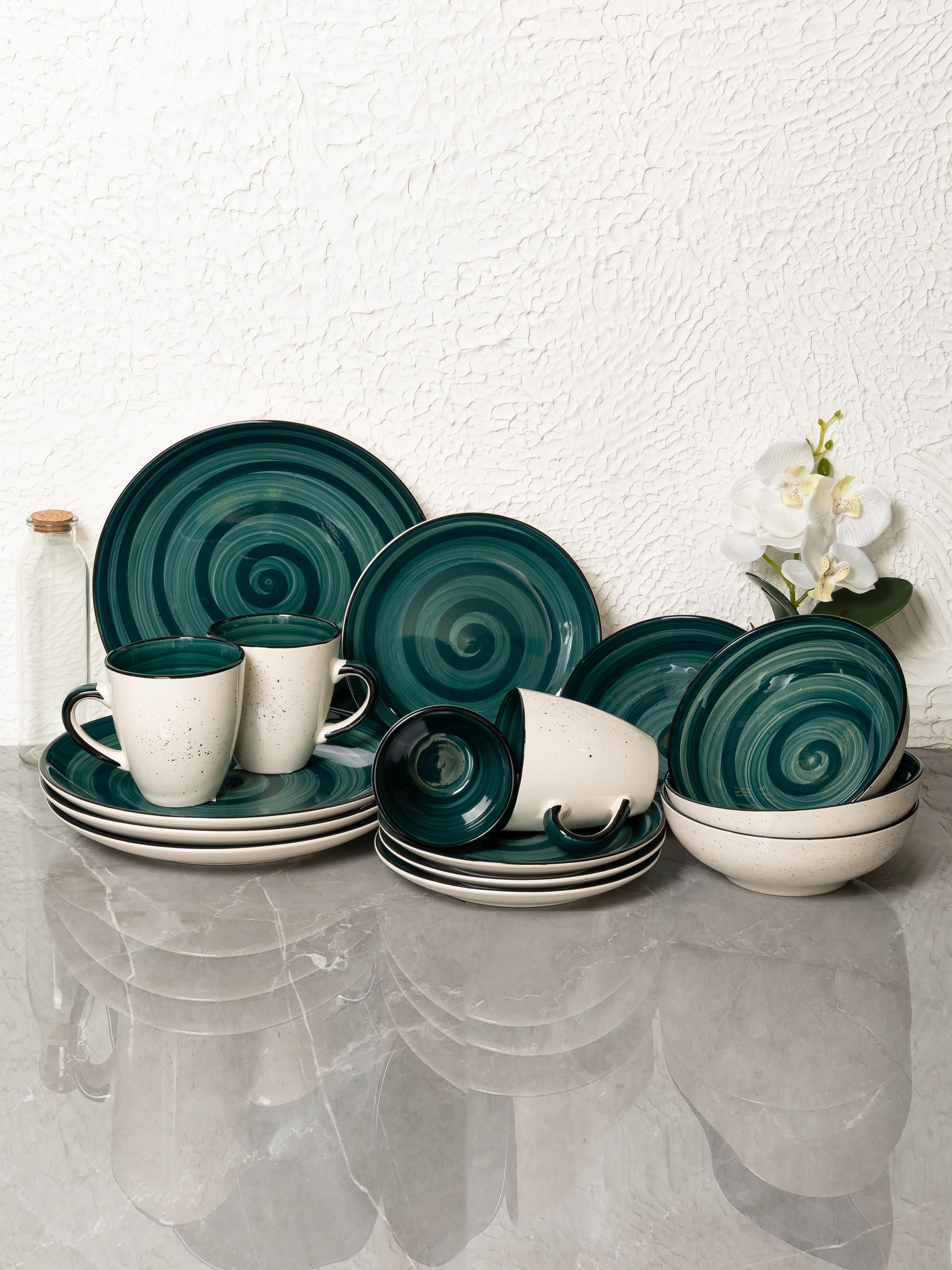 

Набор посуды столовой 16 предметов Аэрограф Морской бриз ALAT Home 139-27100sea-16, Зеленый;белый