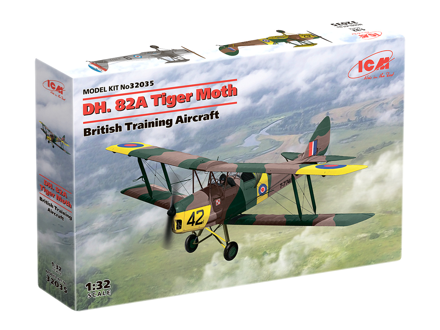 фото Сборная модель icm 1/32 британский учебный самолёт dh.82a tiger moth 32035