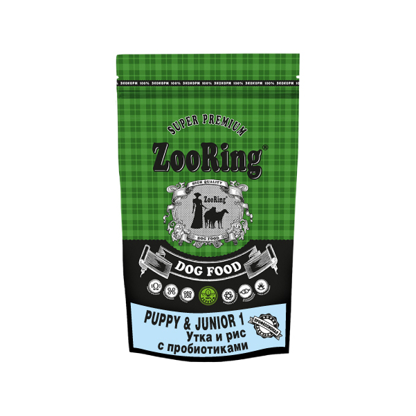 Сухой корм для щенков  Zooring Puppy 1 утка и рис с пробиотиками, 2кг