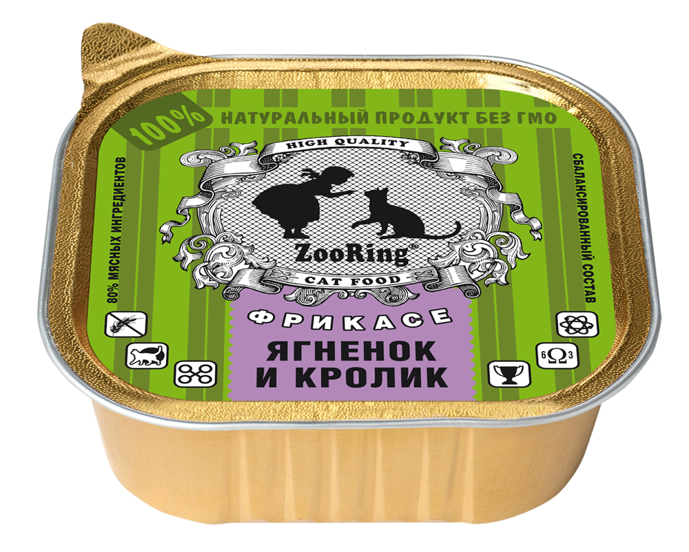 Консервы для кошек Zooring паштет с фрикасе с ягненком и кроликом, 100г