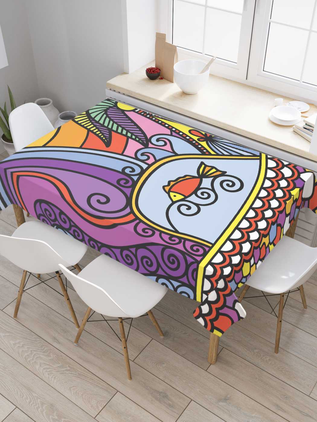 

Скатерть прямоугольная JoyArty "Витражное море" из сатена, 180x145 см, Витражное море