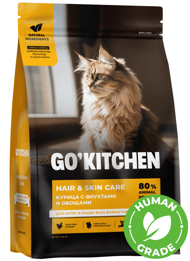 Сухой корм для кошек и котят GO'KITCHEN HAIR+SKIN CARE, курица, 400гр