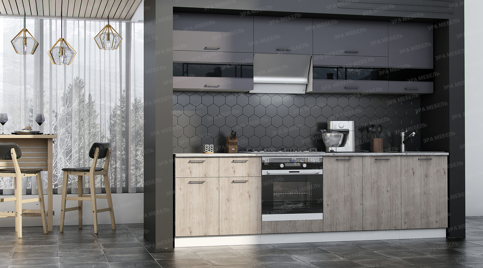 

Кухня "Астра" Графит/Дуб Галиано 2,7 м