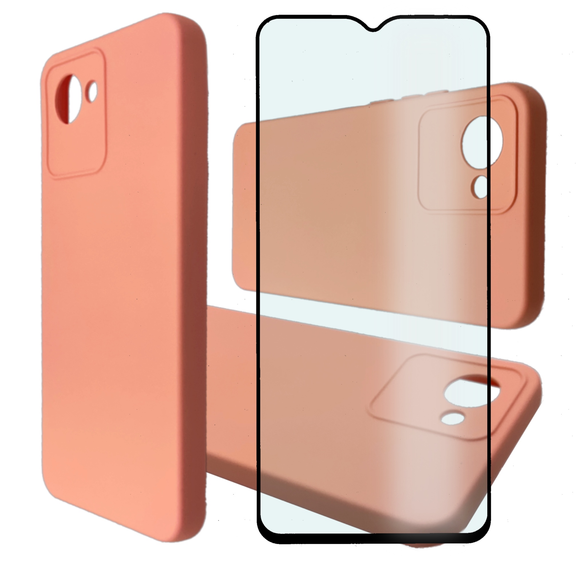 

Чехол силиконовый и стекло Qvatra для Realme C30 персиковый, для Realme C30 персиковый