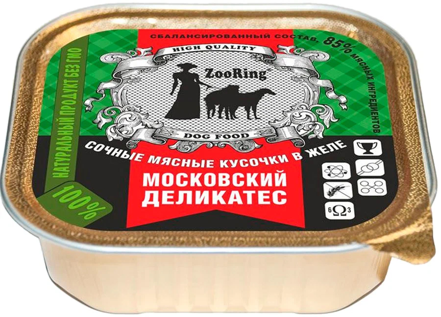фото Влажный корм для собак zooring московский деликатес в желе 100г