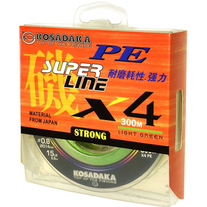 Шнур Kosadaka SUPER LINE PE X4 300м, light green, 0,12мм, 4,7кг