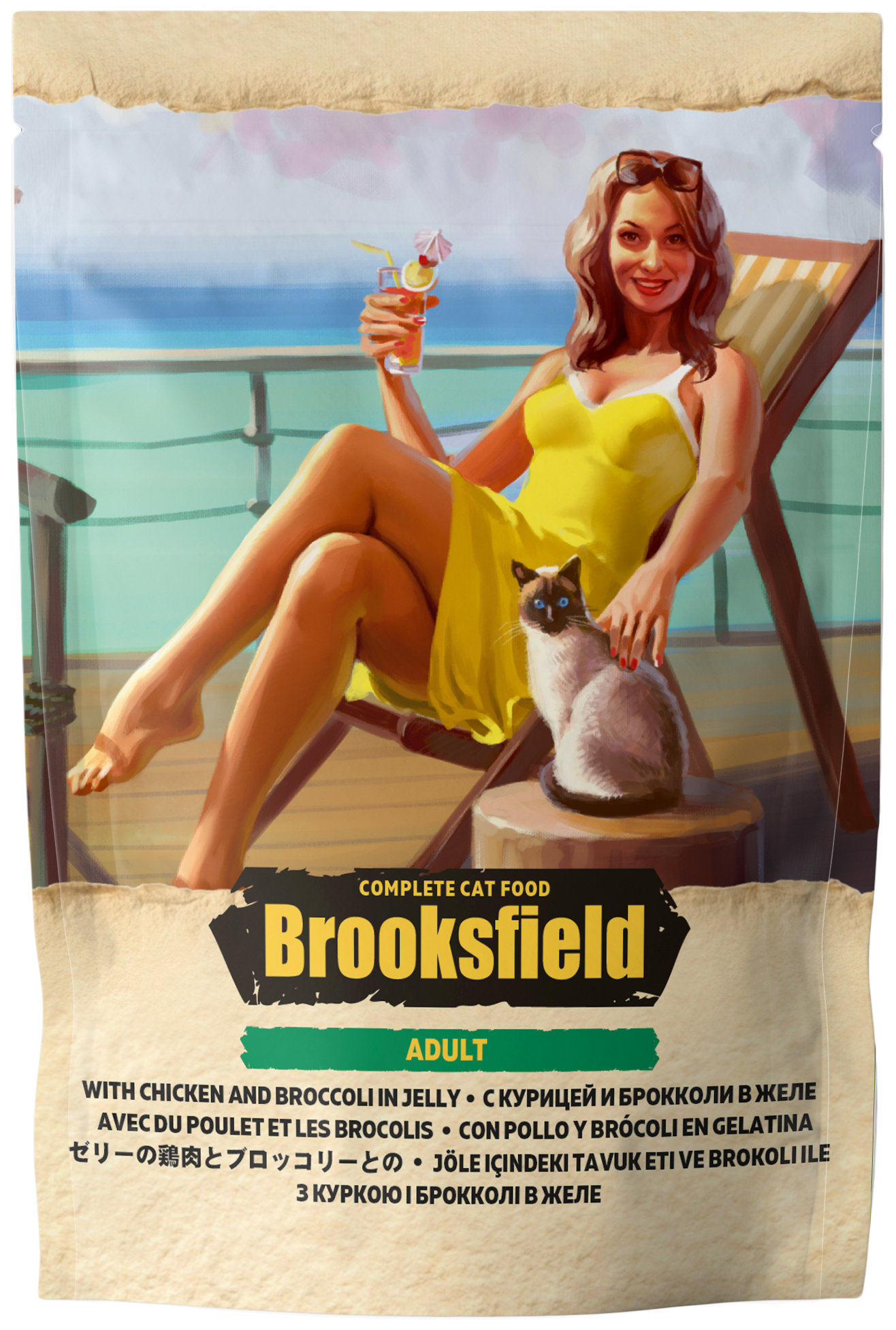 Влажный корм для кошек BROOKSFIELD Adult, с курицей и брокколи в желе, 85г