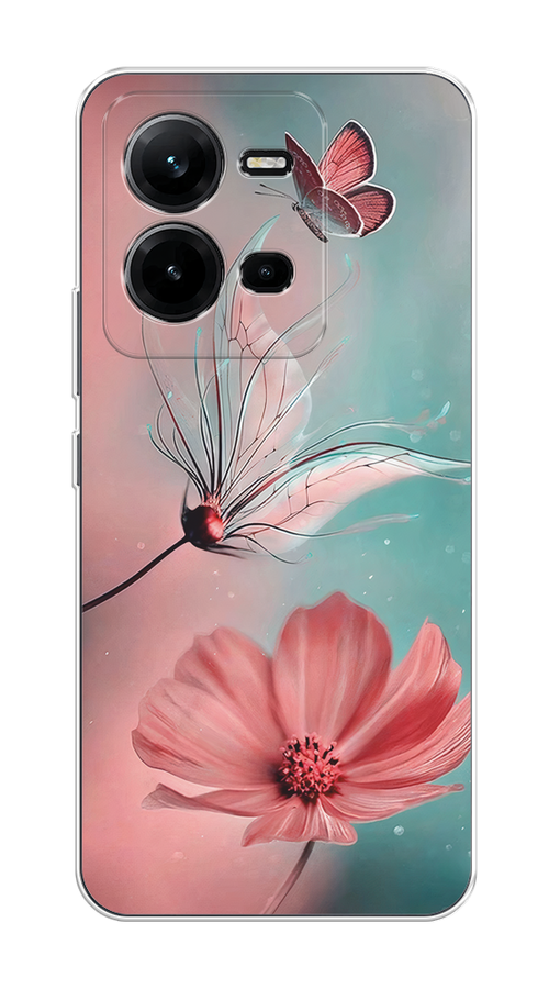 

Чехол на Vivo V25/V25e "Бабочка и цветок", Голубой;розовый, 267650-1
