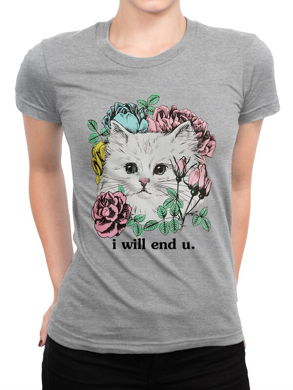 

Футболка женская DreamShirts Studio Котик - I Will End You 1 серая 2XL, Серый, Котик - I Will End You 1