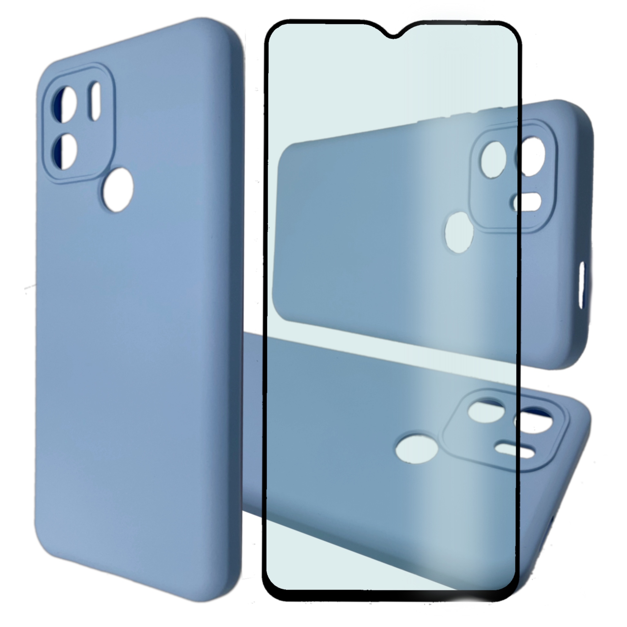

Чехол силиконовый и стекло Qvatra для Redmi A1+ голубой, для Redmi A1+ голубой