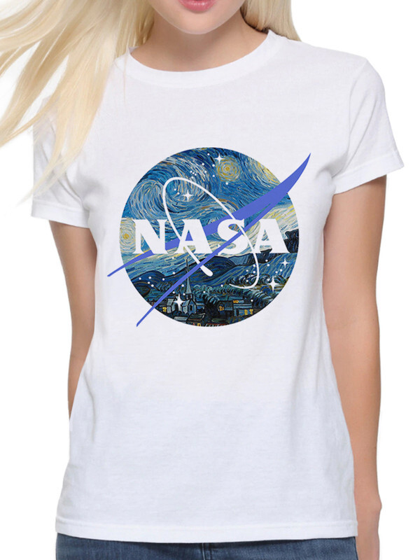 Футболка женская DreamShirts Studio Ван Гог - Звездная ночь NASA 168-1 белая 2XL