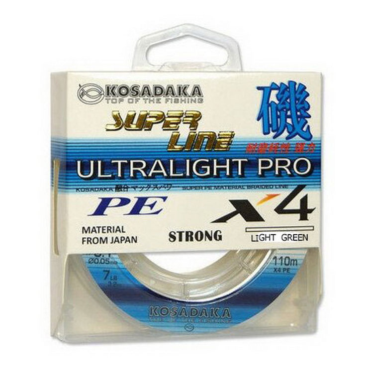 Шнур Kosadaka SUPER LINE PE X4 Ultralight PRO 110м, св.зелен., 0,10мм, 5,7кг