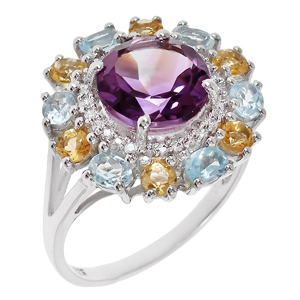Кольцо из серебра с аметистом/топазом/цитрином/фианитом р. 17,5 Balex Jewellery 1410931216