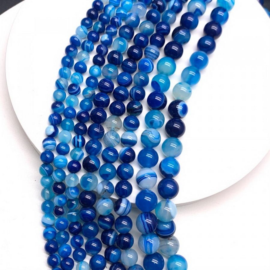 

Агат натурал.(светло-синий)-10 мм, бусины на нитке (37-38 см, около 38 шт.), Агат