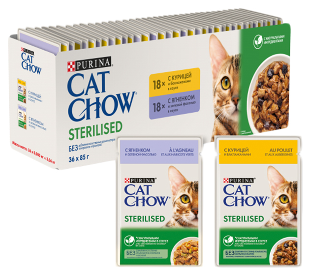 фото Влажный корм для кошек cat chow sterilised , курица, ягненок, 36шт, 85г