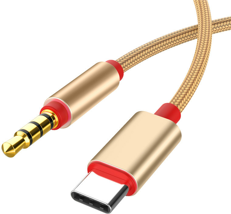 

Кабель-переходник GSMIN B56 USB Type-C - Mini Jack 3,5 мм в оплетке (1 м) (Золотистый)