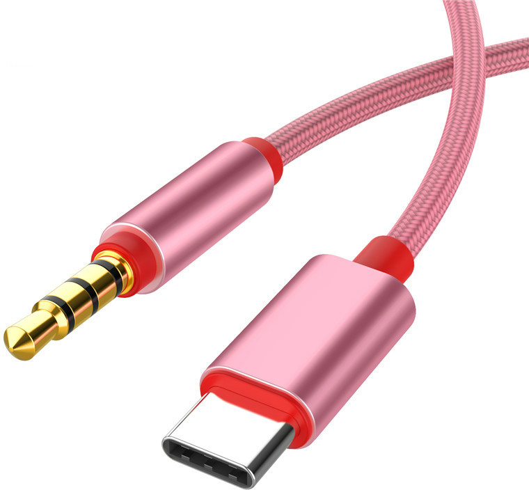 

Кабель-переходник GSMIN B56 USB Type-C - Mini Jack 3.5 мм в оплетке (1 м) (Розовый)