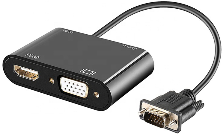 

Кабель-переходник GSMIN VH22 VGA (M) + HDMI (F), VGA (F) (Black)