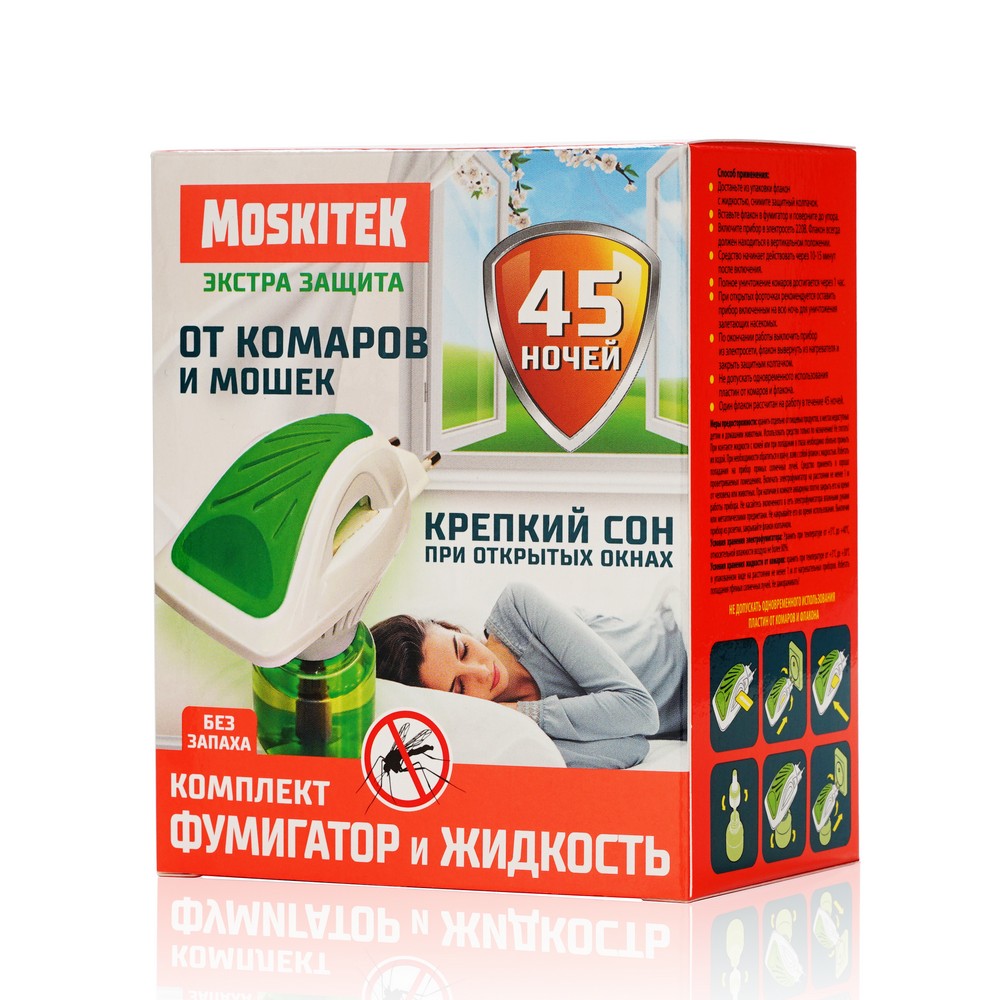 

Фумигатор и жидкость от комаров Moskitek Expert 45 ночей 30мл, Белый;зеленый