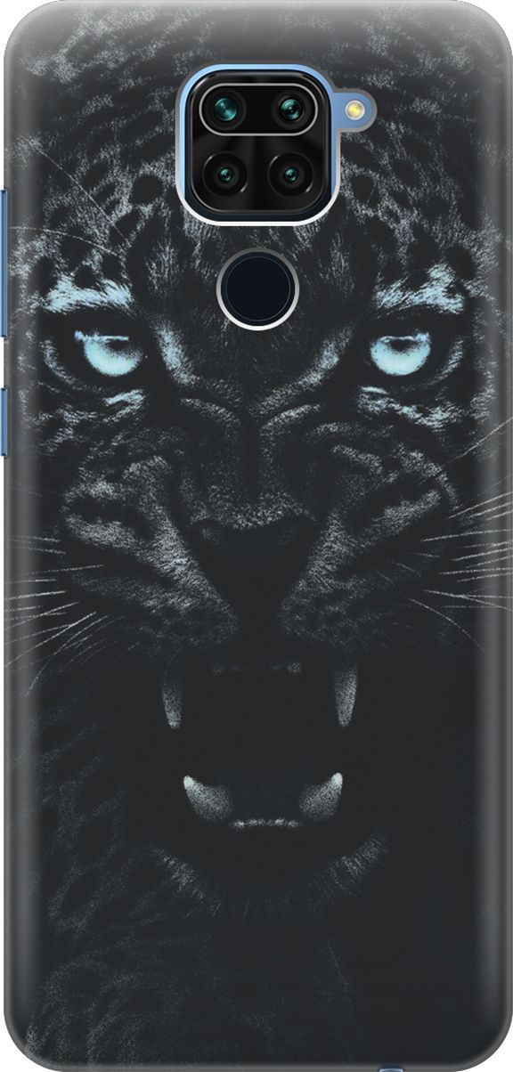 

Чехол на Xiaomi Redmi Note 9 "Голубоглазая пантера", Голубой;черный, 8074