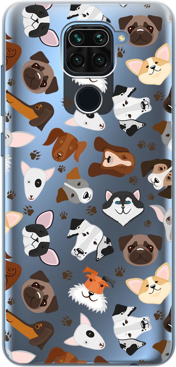 

Чехол на Xiaomi Redmi Note 9 "Dogs Pattern" прозрачный, Прозрачный;коричневый, 5585