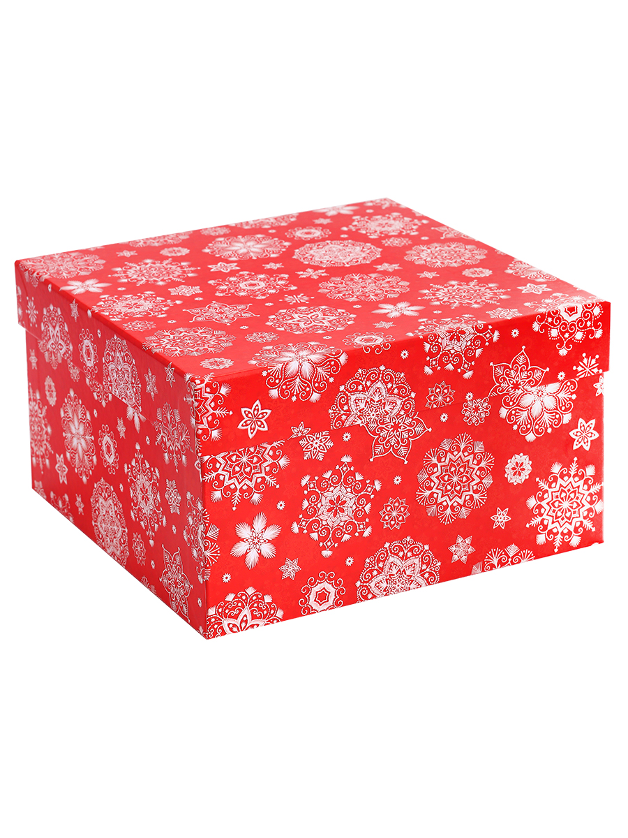 Коробка подарочная 15,5 х 15,5 х 9 см Miland Новогодние снежинки на красном