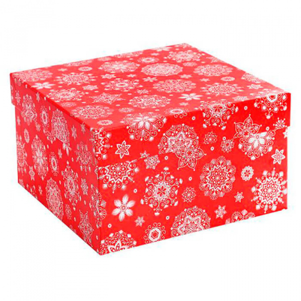 Коробка подарочная 17,5 х 17,5 х 10 см Miland Новогодние снежинки на красном