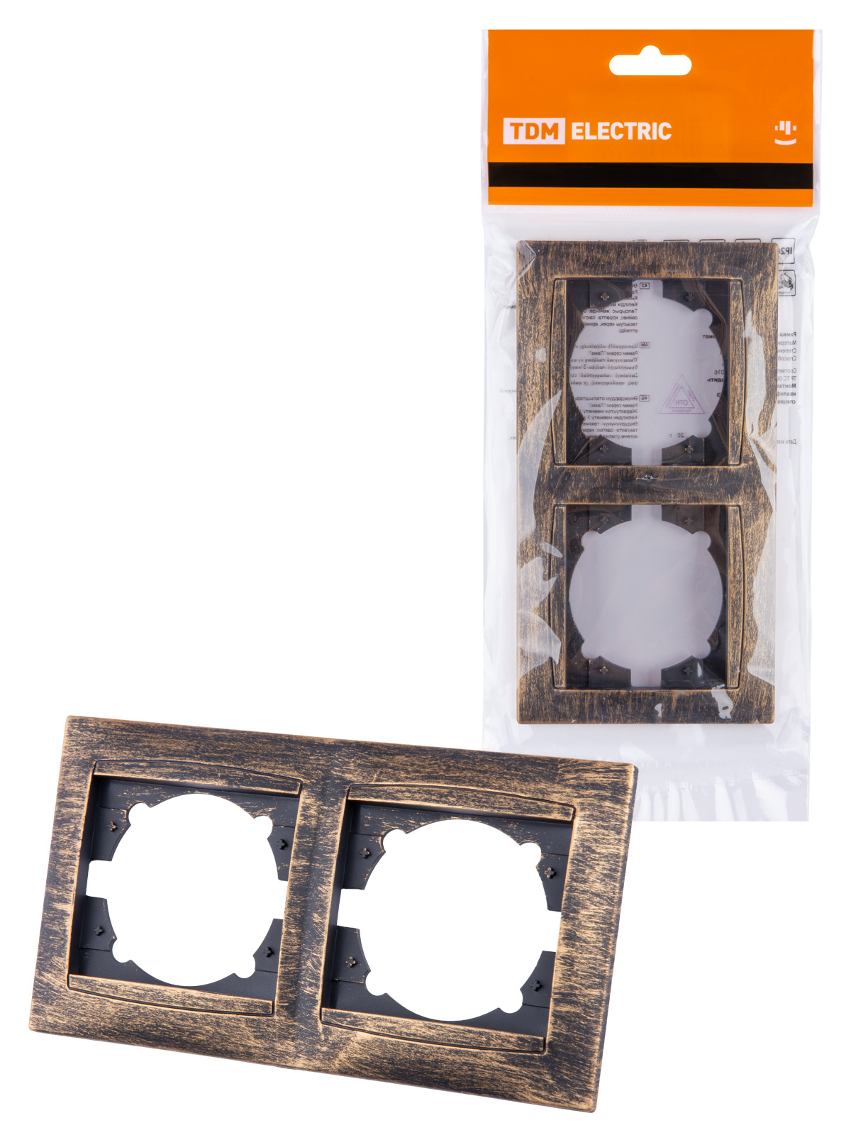 

Рамка TDM ELECTRIC 2-х постовая горизонтальная старинная бронза "Лама" SQ1815-0776, Бронзовый