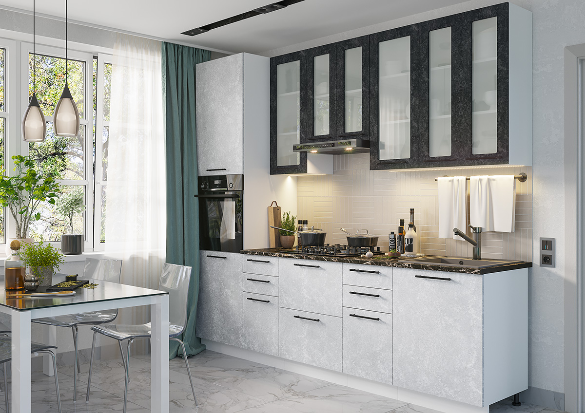 

Кухня "Нувель" Белый/Бетон белый и черный 2.6 м