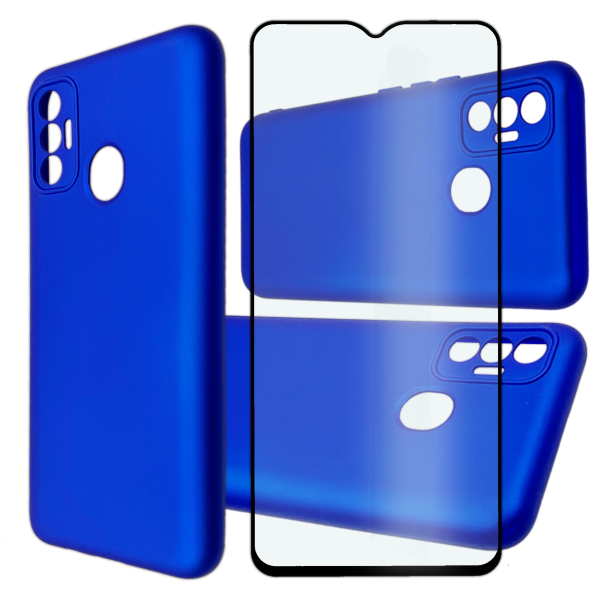 

Чехол силиконовый и стекло Qvatra для Tecno Spark 7 синий, для Tecno SPARK 7 синий