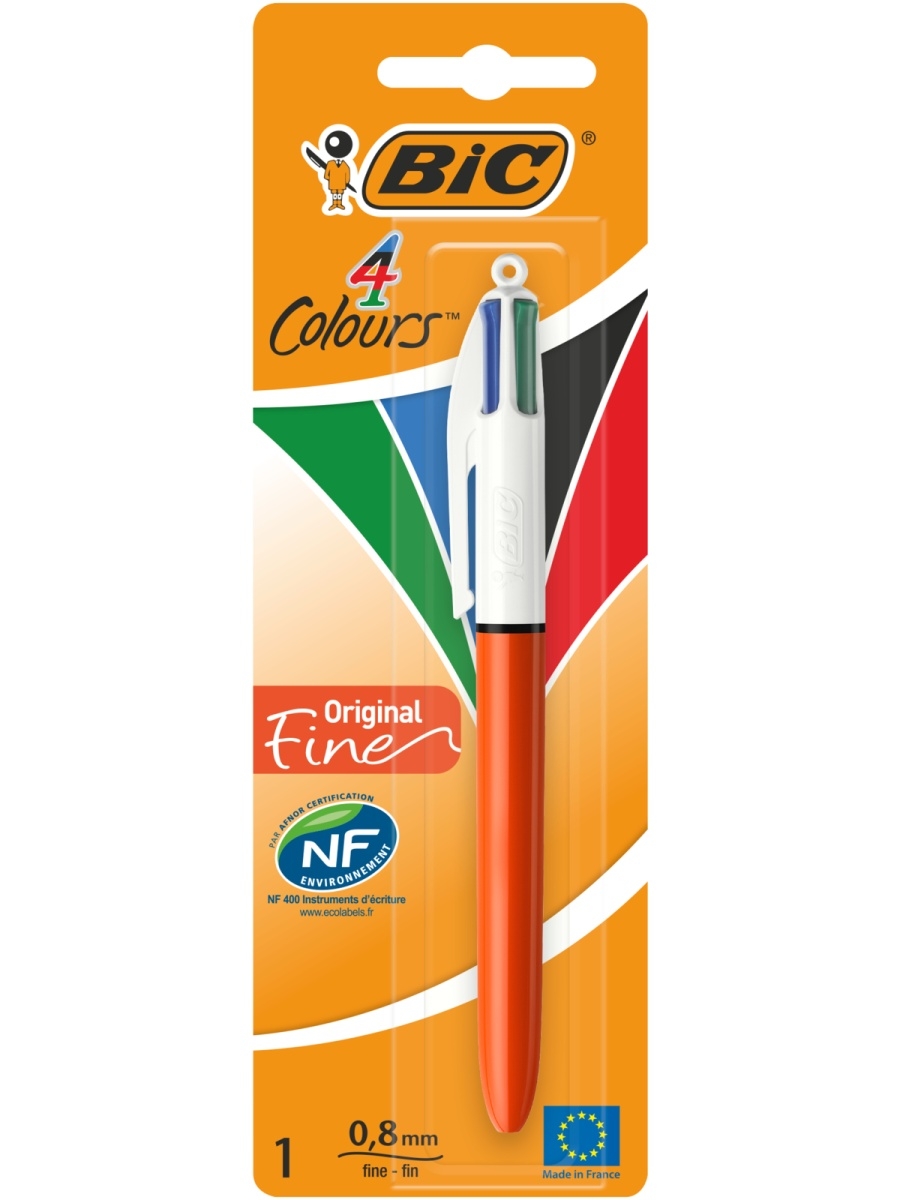 фото Ручка шариковая bic colours fine 802078, зеленая, красная, синяя, черная, 0,8 мм, 1 шт.