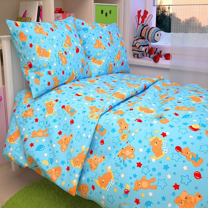 

постельное бельё BABY Мишки, голубой, 112х147 см, 110х150 см, 60х60 см, бязь 142 гр/м