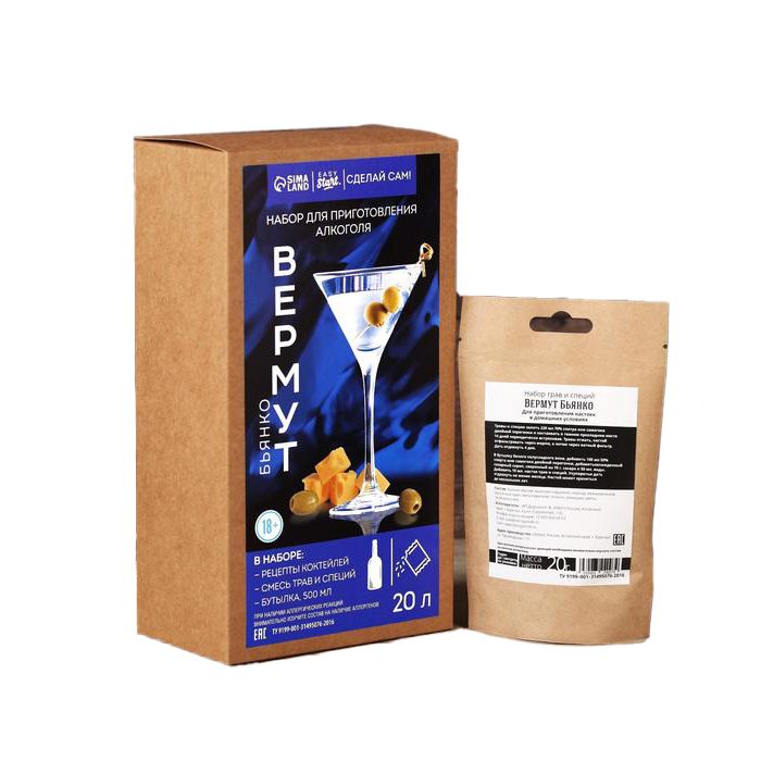 

Набор для приготовления алкоголя Бьянко Вермут: травы и специи 20 г, бутылка 0.5 л, Светлое