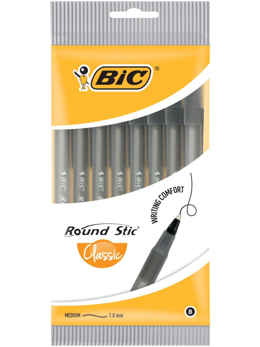 фото Набор ручек шариковых bic round stic 928498, черные, 8 шт.