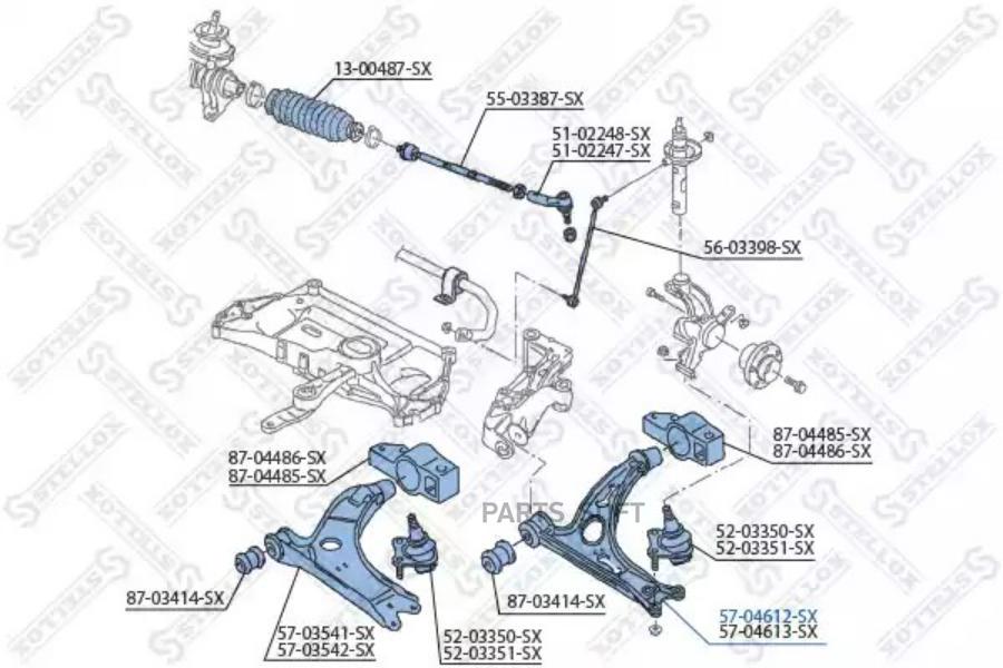 

57-04612-sx_рычаг левый без шар.опоры audi a3, vw golf all 03>