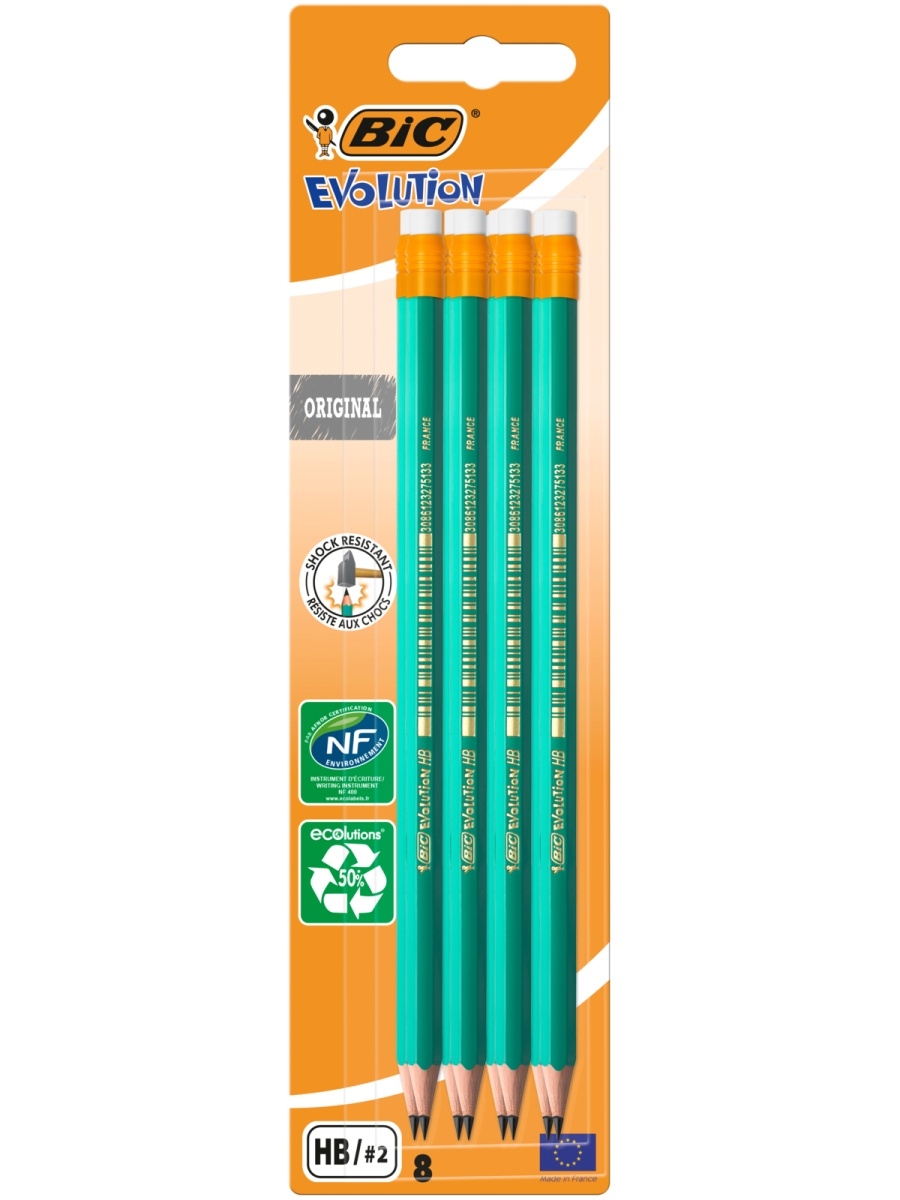 фото Карандаш чернографитовый bic evolution ecolutions graphite 655 блистер 8 шт