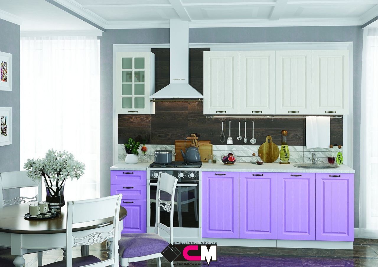 

Кухня "Мария" Белый/Белый и Сирень 2 м