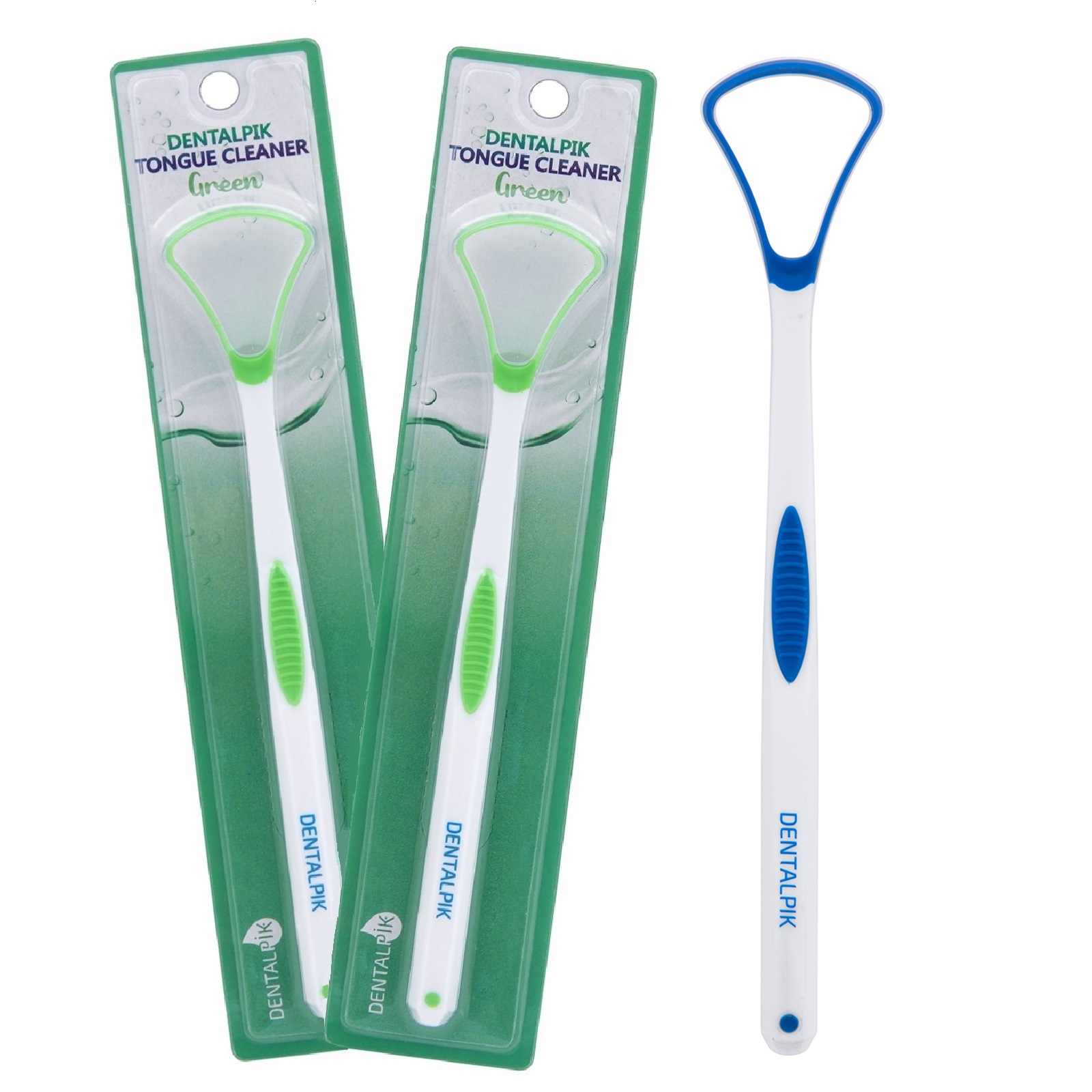 фото Скребок для языка dentalpik tongue cleaner зеленый 2 шт синий 1 шт