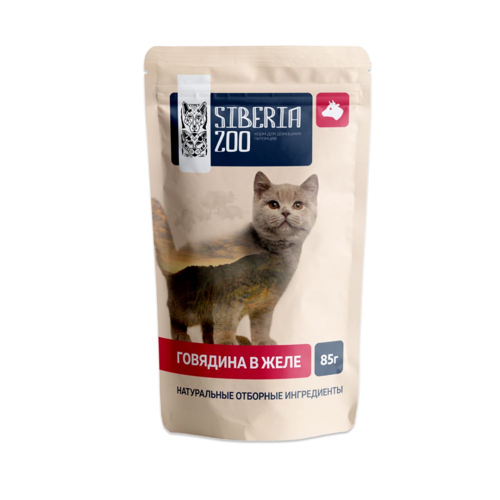 

Влажный корм для кошек Siberia Zoo говядина, 85г, говядина 85 г