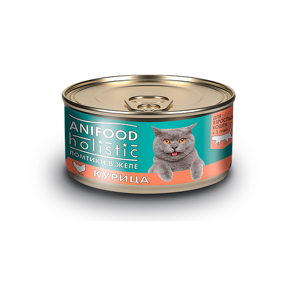 

Консервы для кошек Anifood Holistic ломтики в желе с курицей, 100г, для взрослых кошек