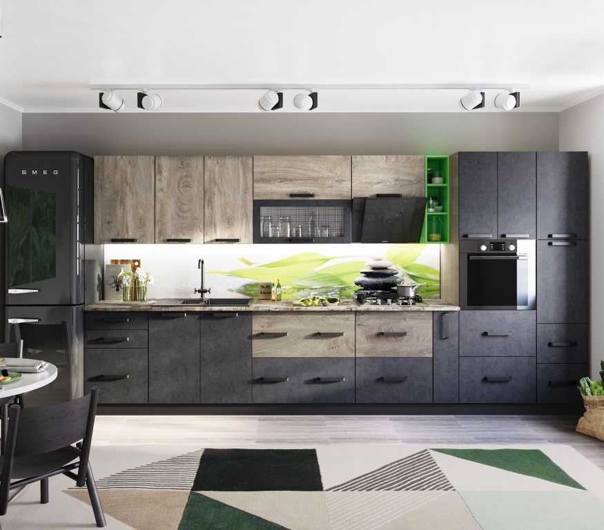 

Кухня "Крафт" Дуб Энгрейн и Темный бетон 3.9 м