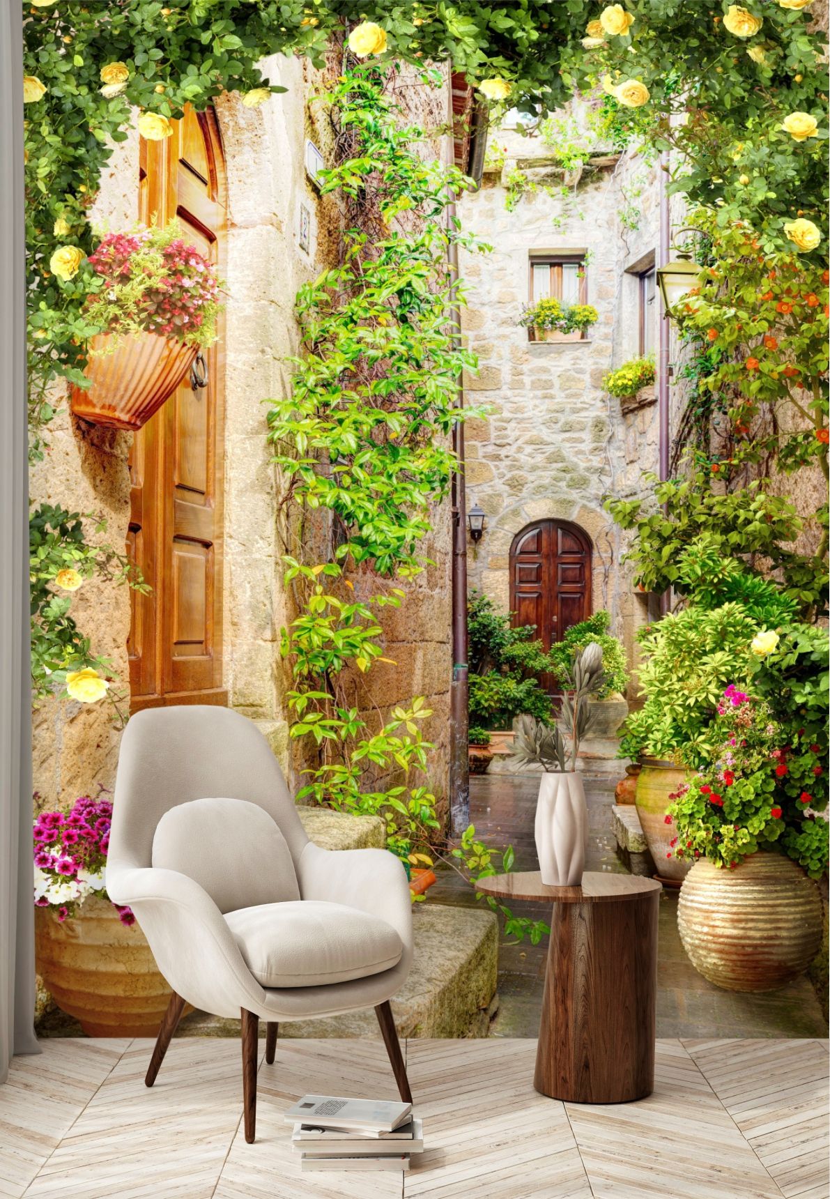 Фотообои Dekor Vinil Улочка с цветами в Италии для коридора 200х270 см