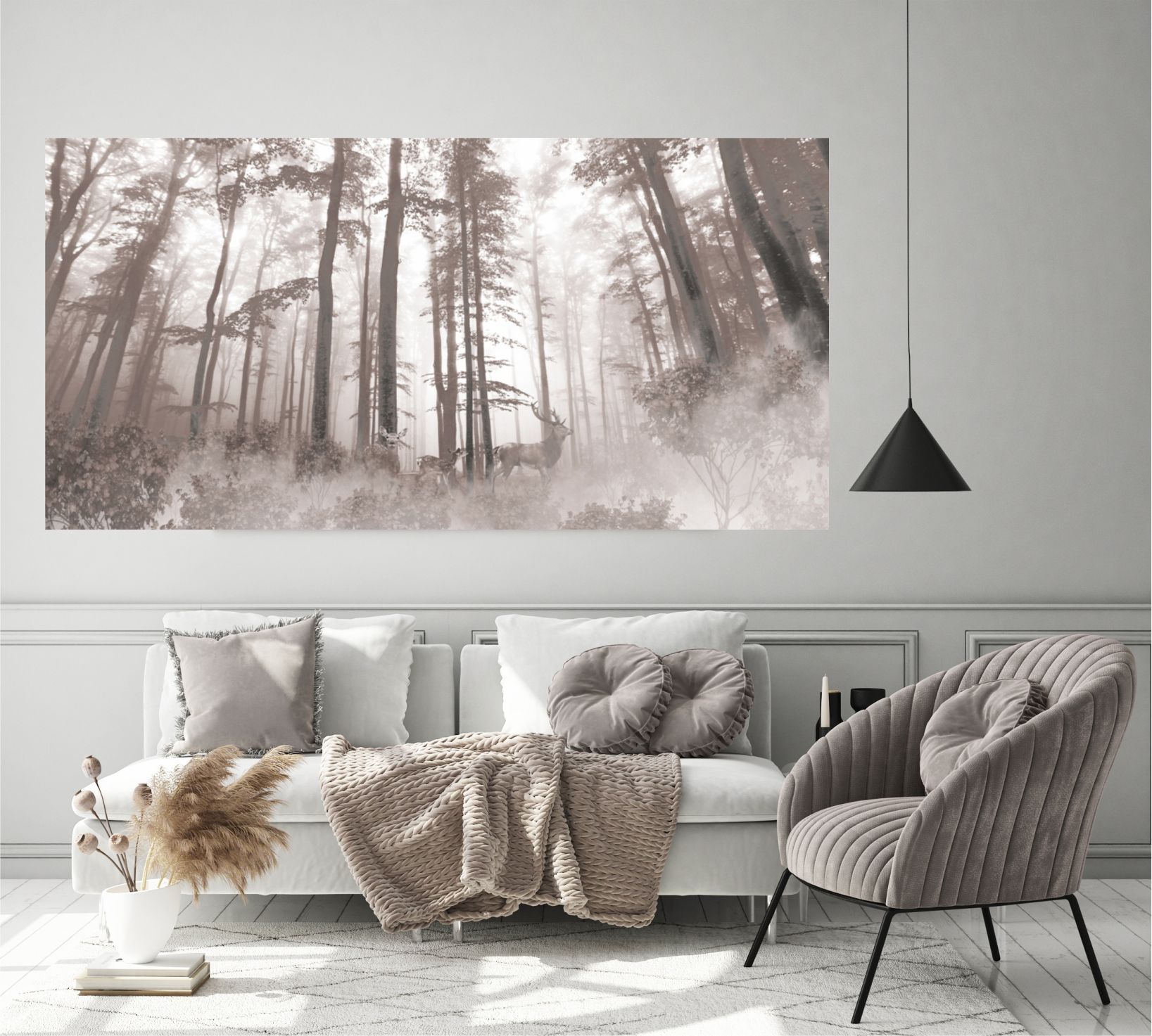фото Фотообои dekor vinil с животными семейство оленей в лесу 100х200 см