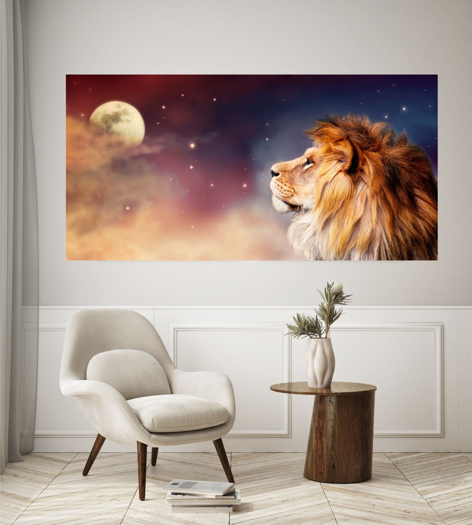 Фотообои Dekor Vinil с животными Лев и луна на стену 100х200 см высокая грядка 100х200 см цвет коричневый